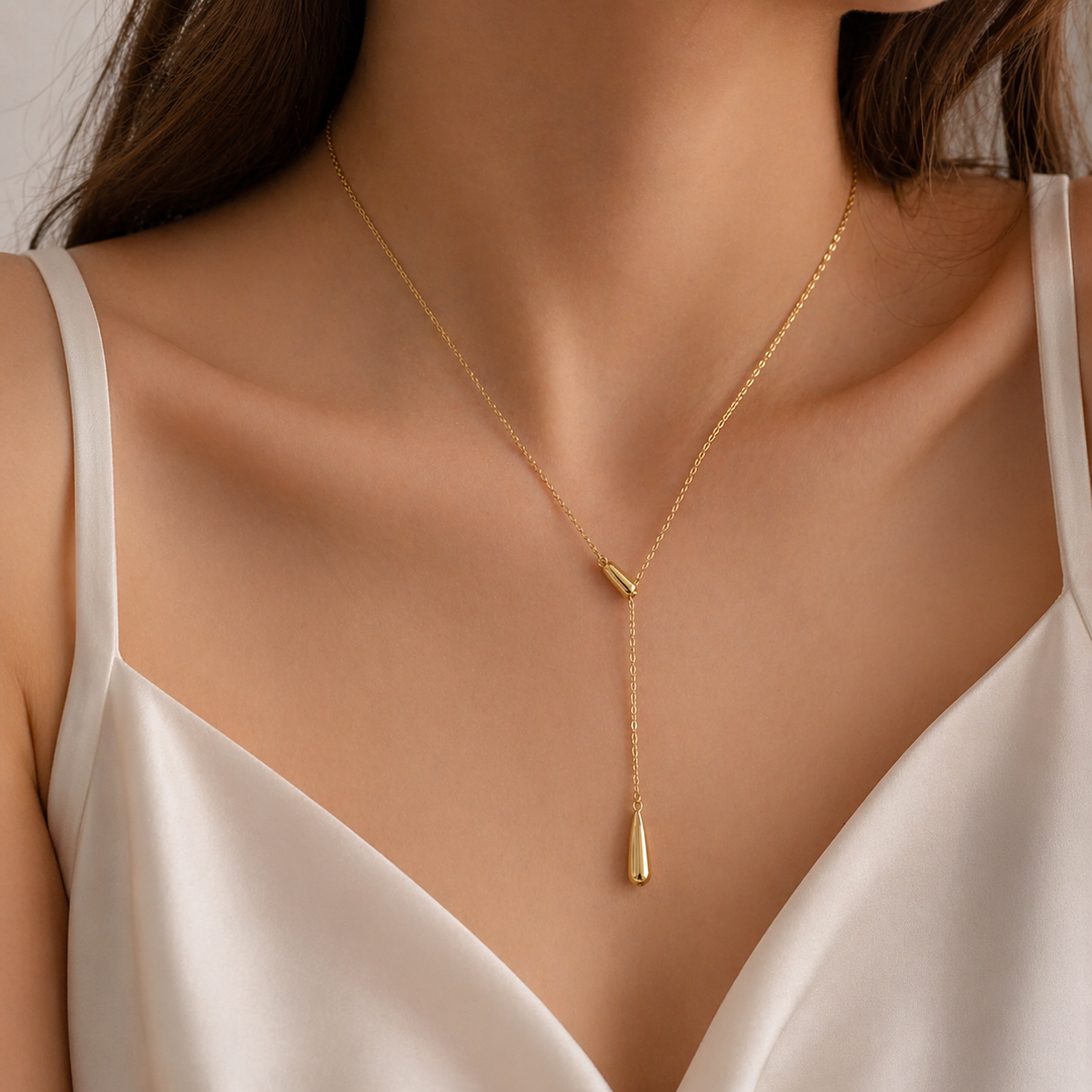 Gold Drop Pendant Necklace for Women | Minimal Y-Shape Necklace – Zarinoor