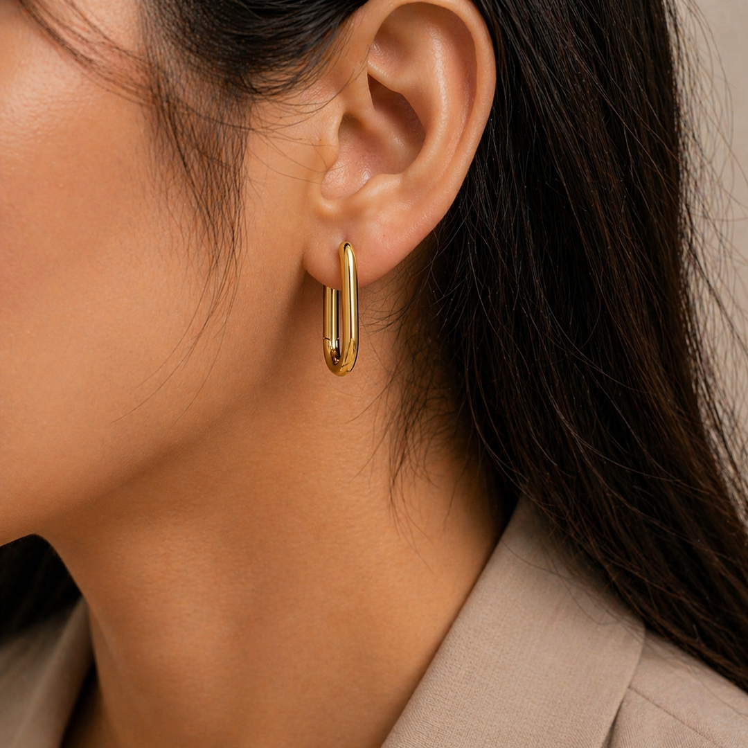 Oval Gold Hoop Earrings | Minimal Statement Jewelry | Oval 15×22 mm |